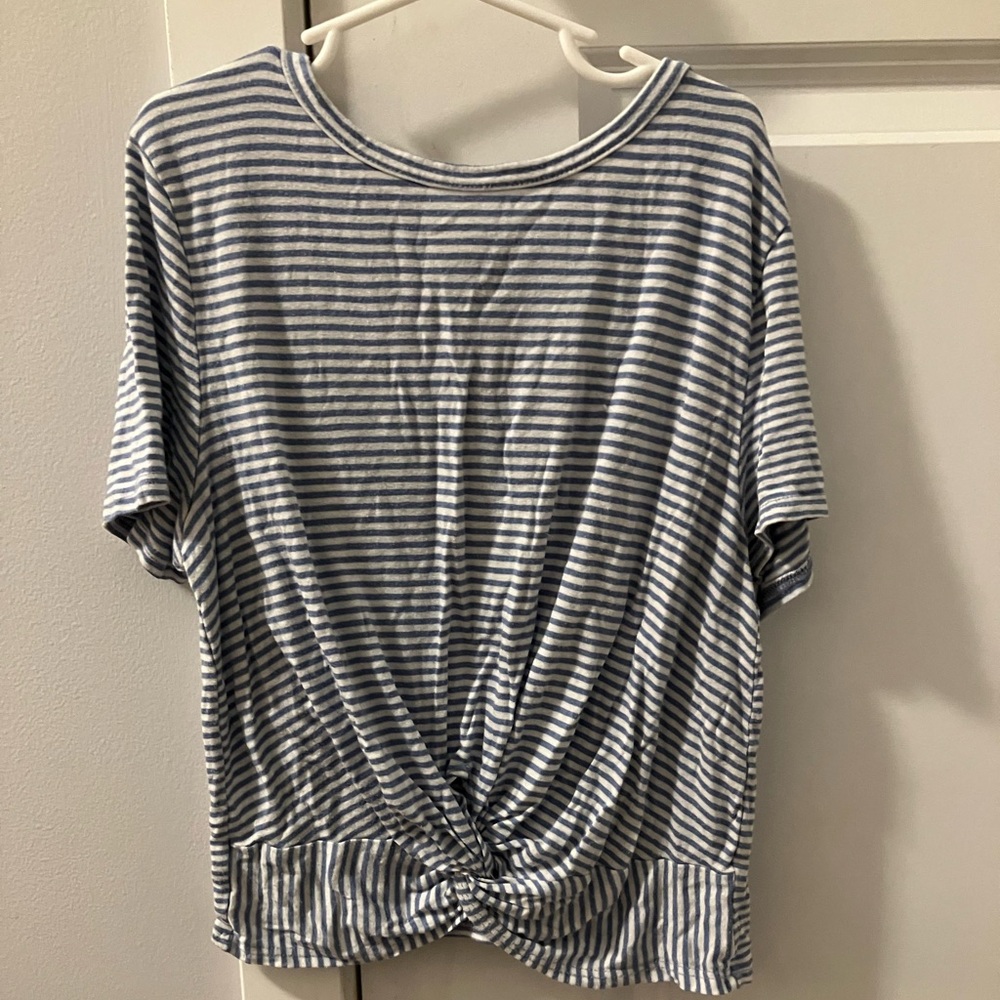 Navy Striped Women's Short Sleeve Top